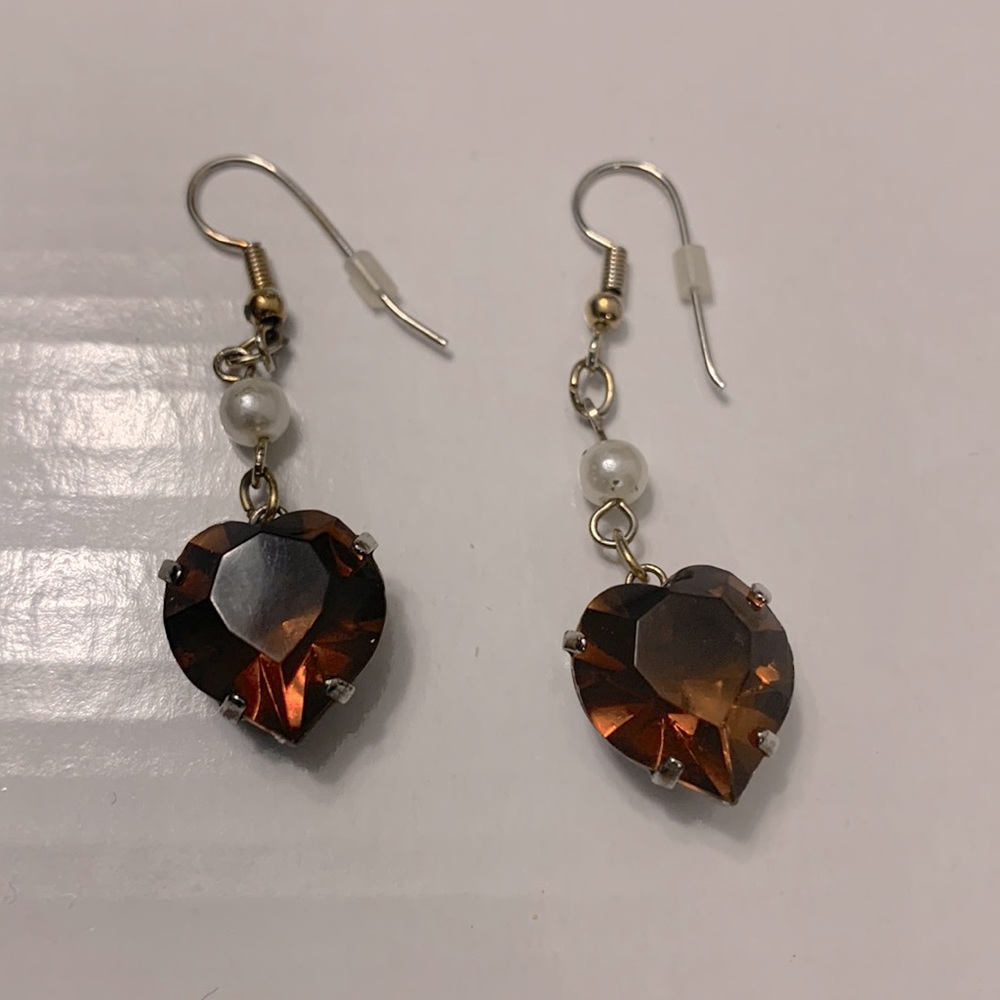 Heart shaped brown colour small pearl earrings